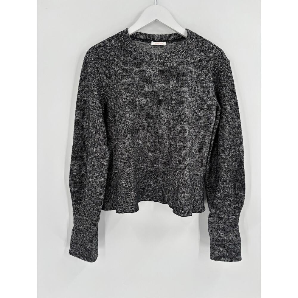 See by Chloe Sweater Womens 40 Gray Black Pullover Cotton Wool Ruffle Hem Knit